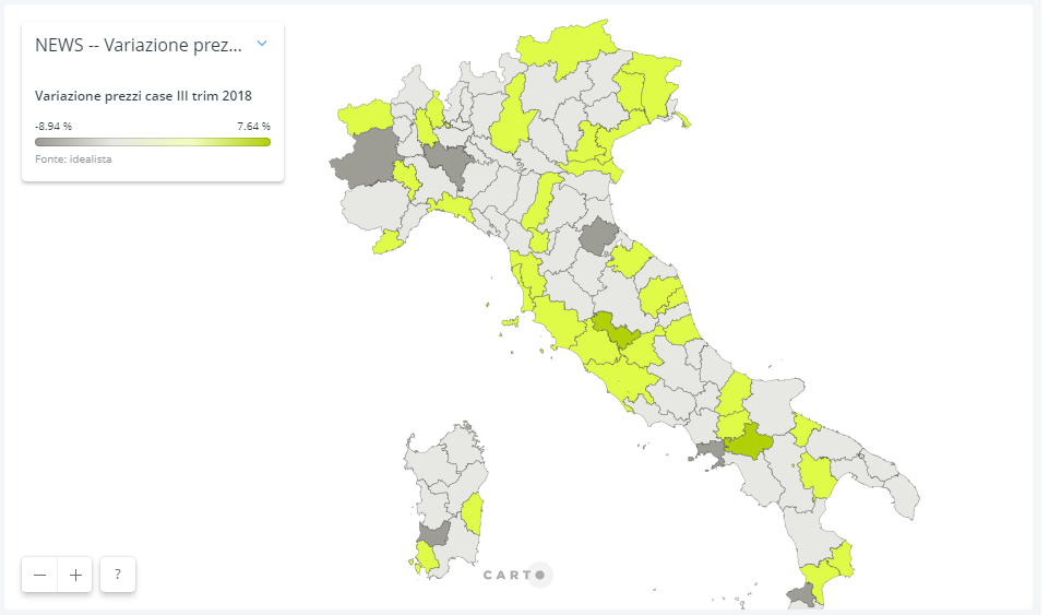I prezzi delle case in Italia nel III trim 2018: la mappa delle province