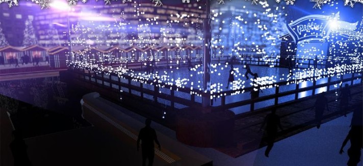 La pista di pattinaggio sul ghiaccio sulla Darsena