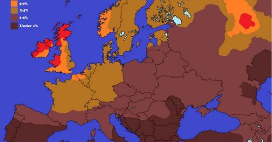 Immagine del giorno: la mappa dei "capelli rossi" in europa
