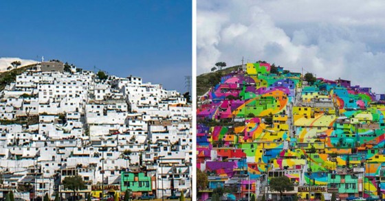 Il violento quartiere messicano che cerca la redenzione trasformando le sue case in un colorato murale gigante (fotogallery)