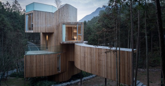 Una moderna casa albero nei boschi della Cina