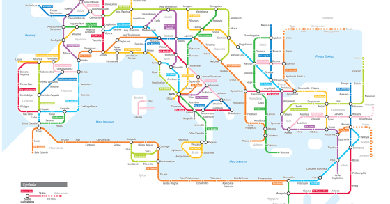Immagine del giorno: le vie della Roma Imperiale come se fossero una mappa della metro