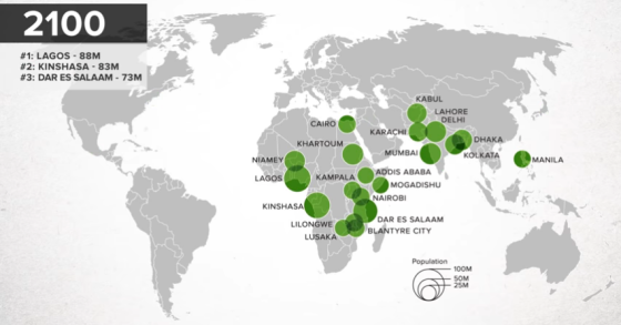 Immagine del giorno: le più popolose megalopoli del mondo nel 2100