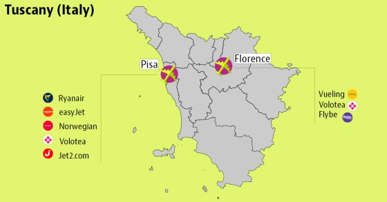 Airlines that fly to Tuscany's two airports, Pisa and Florence