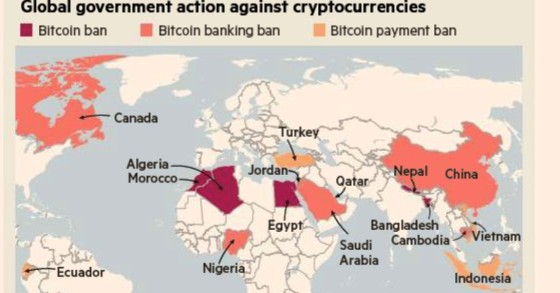 I Paesi che vietano i bitcoin