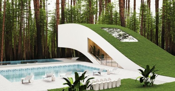 Una casa in Svizzera progettata con tetti di erba verde