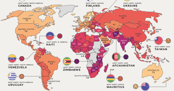 I Paesi più felici e infelici del mondo nel 2021