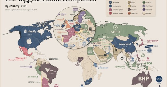 La mappa delle più grandi imprese per capitalizzazione in ogni Paese