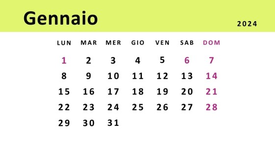 calendario gennaio 2024