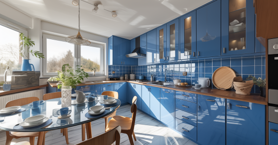 Una cucina azzurro polvere lucida