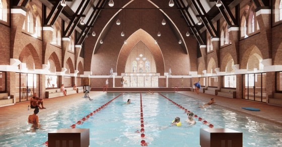 El proyecto Holy Water, realizado por los estudios MVRDV y Zecc Architecten, se ubica en la iglesia de San Francisco de Asís en Heerlen (Países Bajos).