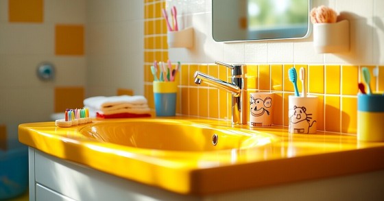 Un bagno tutto colorato per rendere il momento piú piacevole per i bimbi