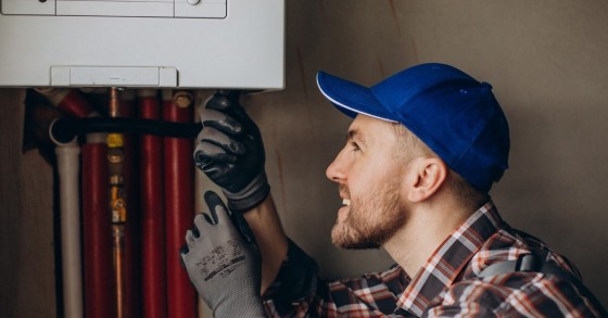Un tecnico alle prese con una caldaia