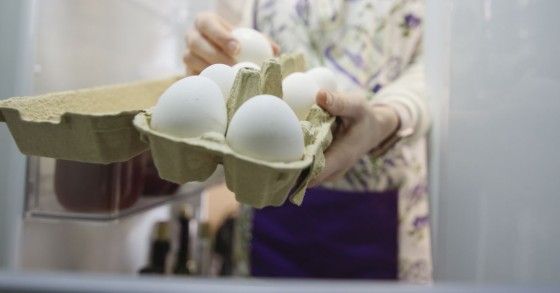donna che mette uova nel frigo