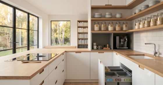 Cucina luminosa con soluzioni intelligenti