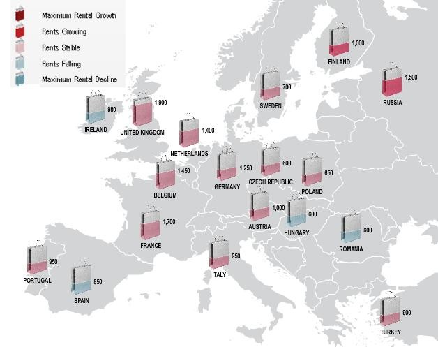 In che paese europeo è più caro affittare un centro commerciale? (mappa)
