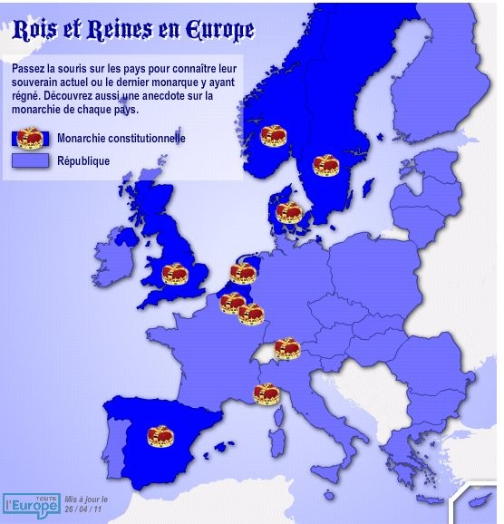 Immagine del giorno: la mappa delle corone d'europa