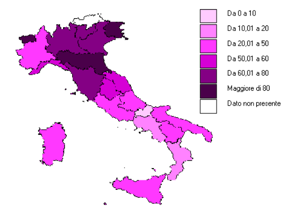 Immagine del giorno: offerta comunale di asili nido divisa per regioni