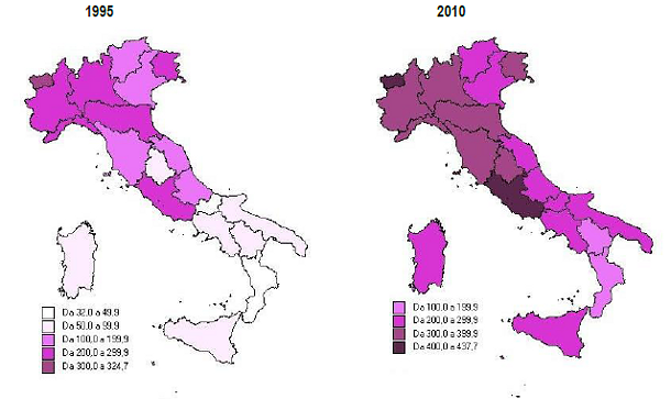 Immagine del giorno: la mappa delle separazioni in Italia 1995-2010