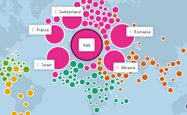 Immagine del giorno: di che nazionalità sono gli amici dell'Italia su facebook?