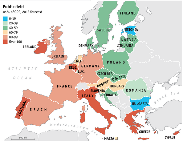 Immagine del giorno: andamento del debito pubblico italiano rispetto al pil