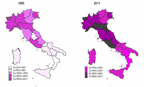 Immagine del giorno: la mappa regionale delle separazioni in Italia
