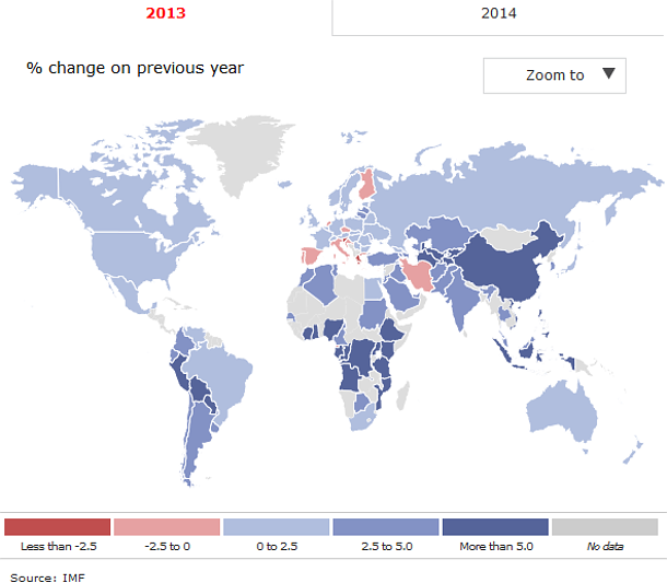 Immagine del giorno, le previsioni sul pil mondiale nel 2013 e nel 2014
