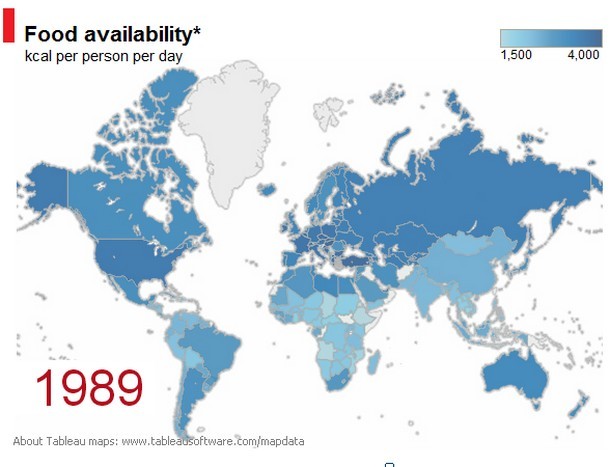 Immagine del giorno: come è cambiata nel tempo la disponibilità di cibo nel mondo