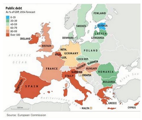 Immagine del giorno: il debito pubblico nei paesi europei