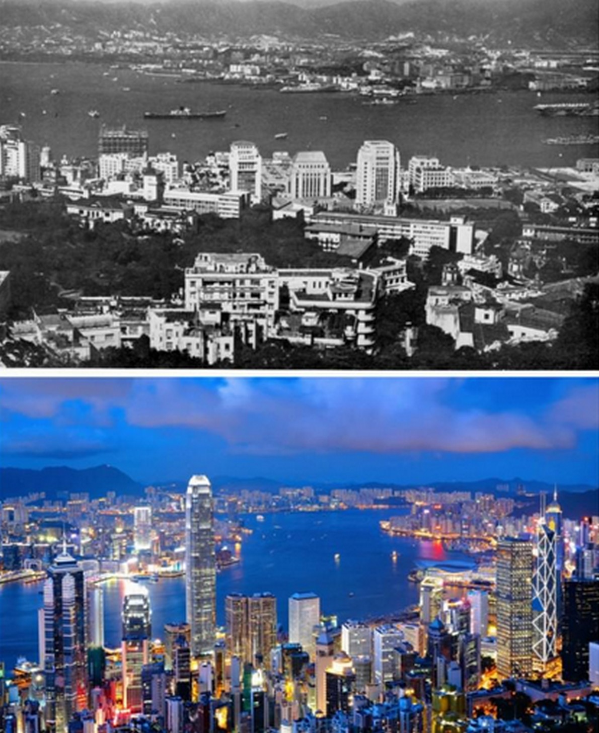 La vecchia città di Hong Kong e la attuale