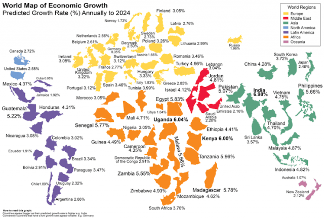 Immagine del giorno: La mappa della crescita mondiale nei prossimi 10 anni
