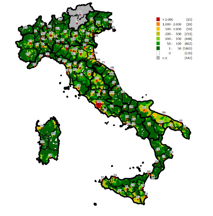 Immagine del giorno: Mappa distribuzione delle compravendite nei comuni italiani