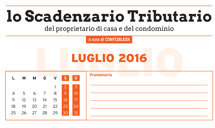 Online lo scadenzario fiscale di luglio del proprietario di casa e del condominio (scarica pdf)