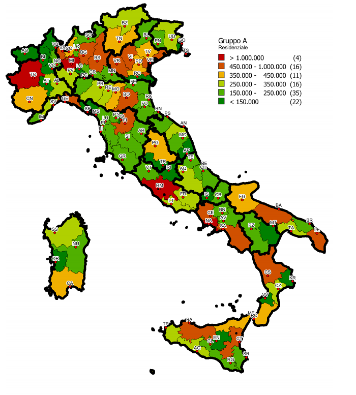 Immagine del giorno: Distribuzione stock residenziale nelle province italiane