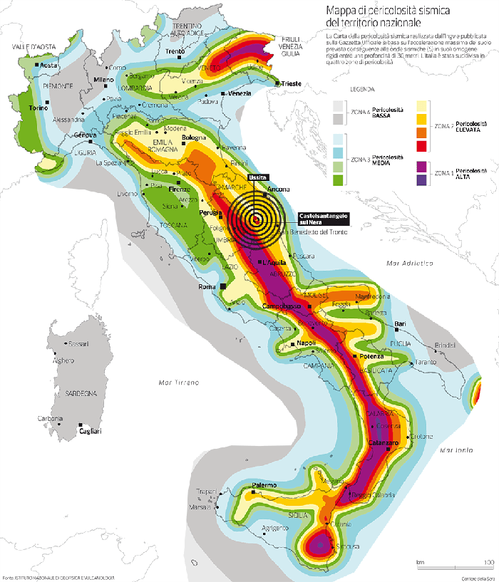 Immagine del giorno: La mappa delle zone sismiche in Italia
