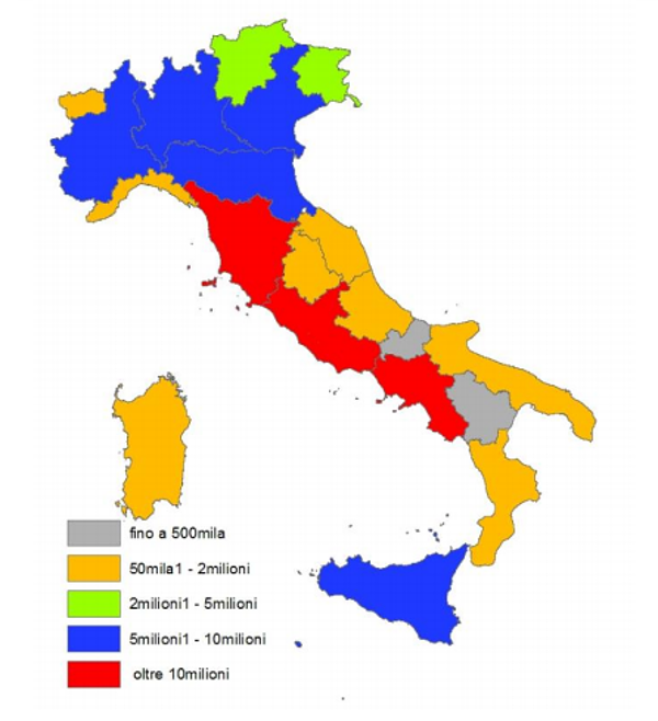 Immagine del giorno: i musei italiani per numero di visitatori divisi per regione