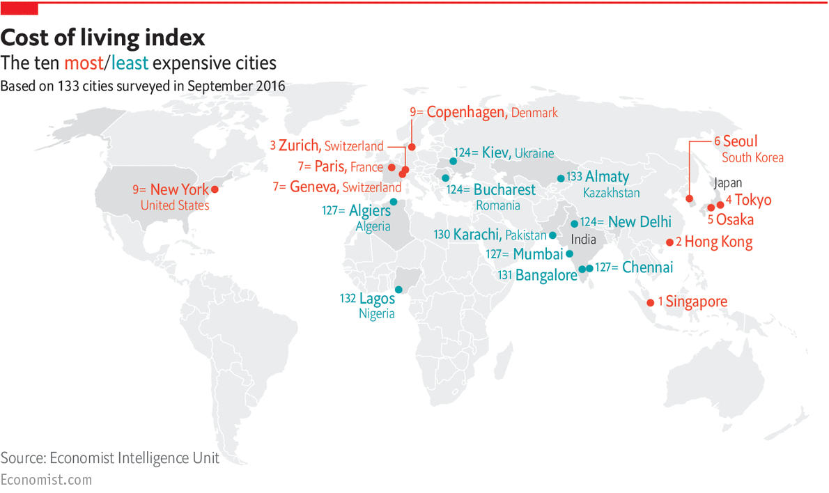 Immagine del giorno: Costo della vita, le città più care e quelle più economiche