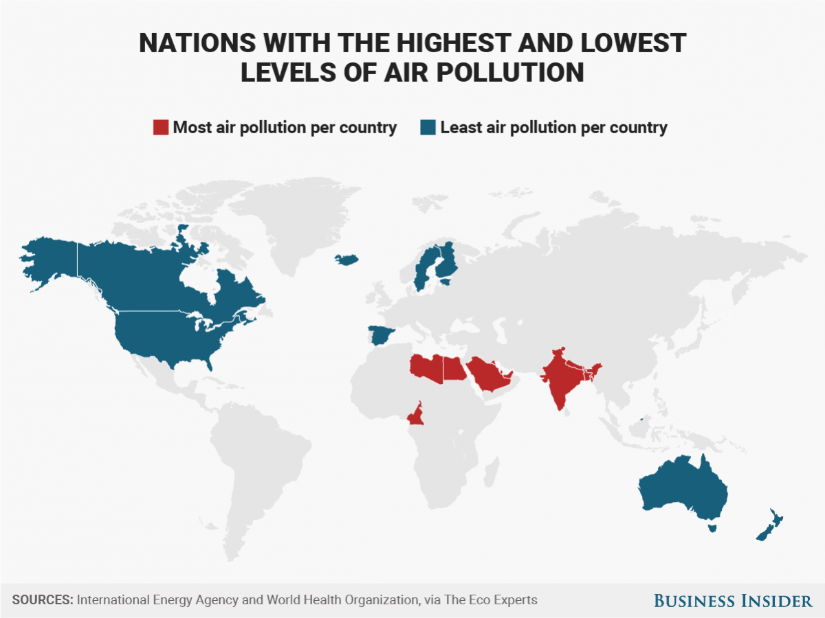 Immagine del giorno: I Paesi con maggiore e minore inquinamento atmosferico del mondo