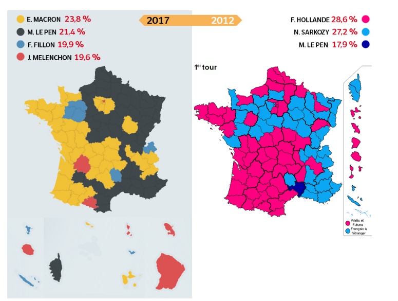 Immagine del giorno: Presidenziali Francia, i risultati del primo turno nel 2012 e 2017