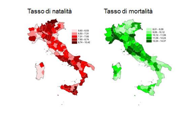 Immagine del giorno: Italia, il tasso di mortalità e natalità per provincia