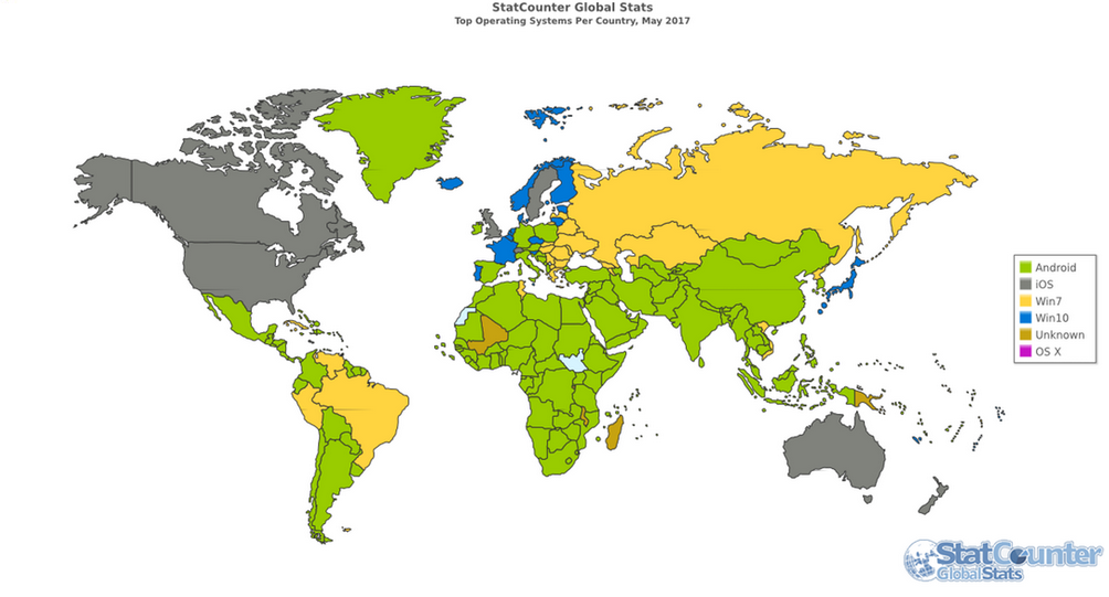 Immagine del giorno: La mappa mondiale di Android e iOS