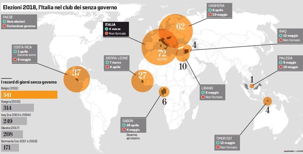 Immagine del giorno: La mappa dei Paesi (compresa l'italia) senza governo