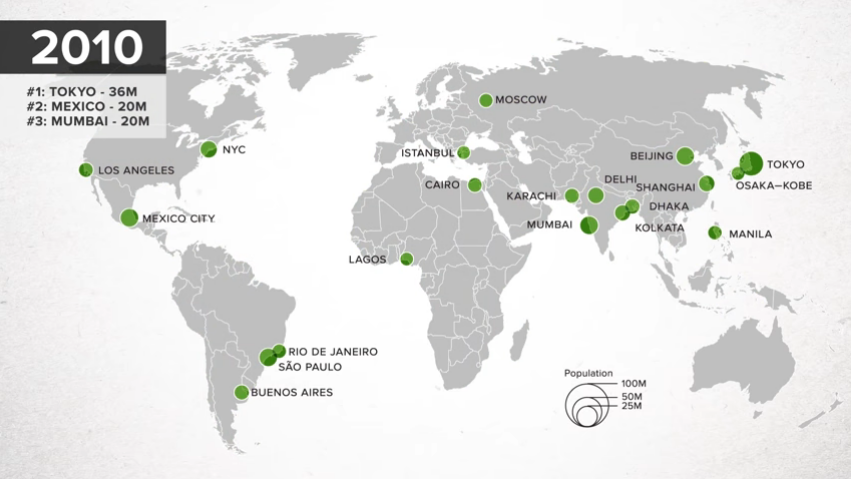 Immagine del giorno: le più popolose megalopoli del mondo nel 2100