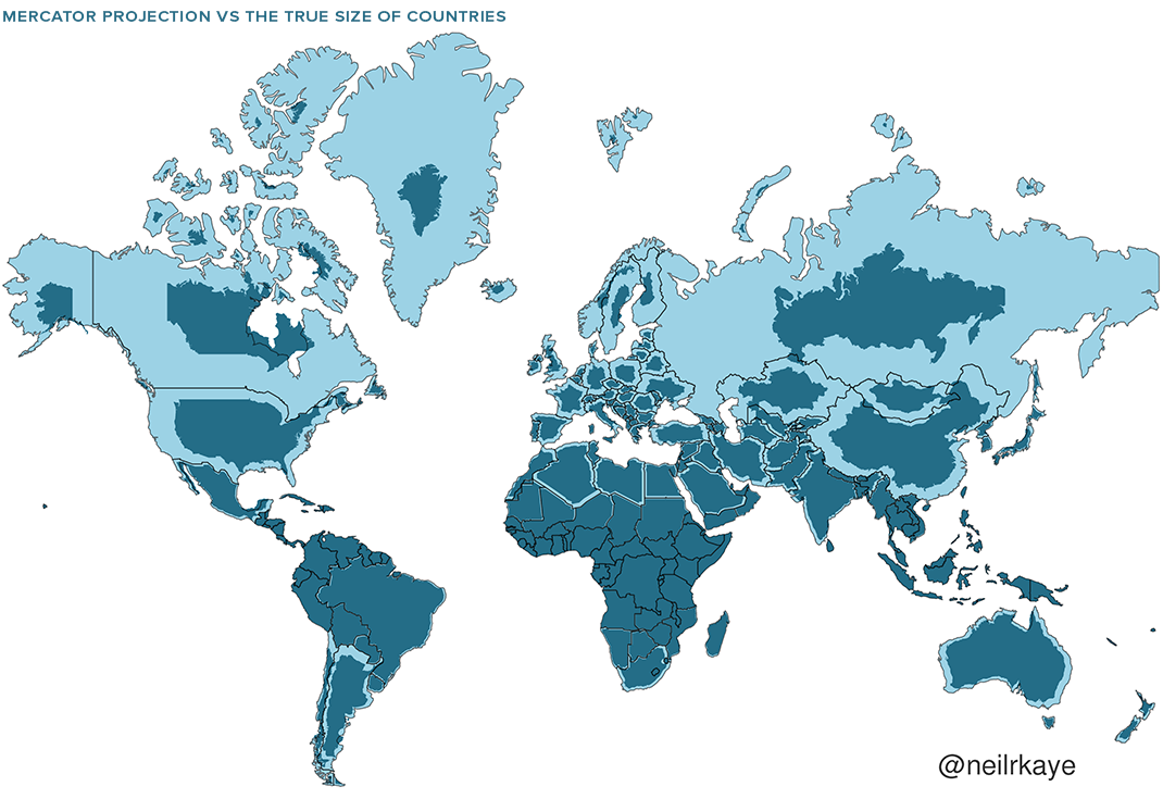 Immagine del giorno: la mappa che mostra le dimensioni reali delle nazioni