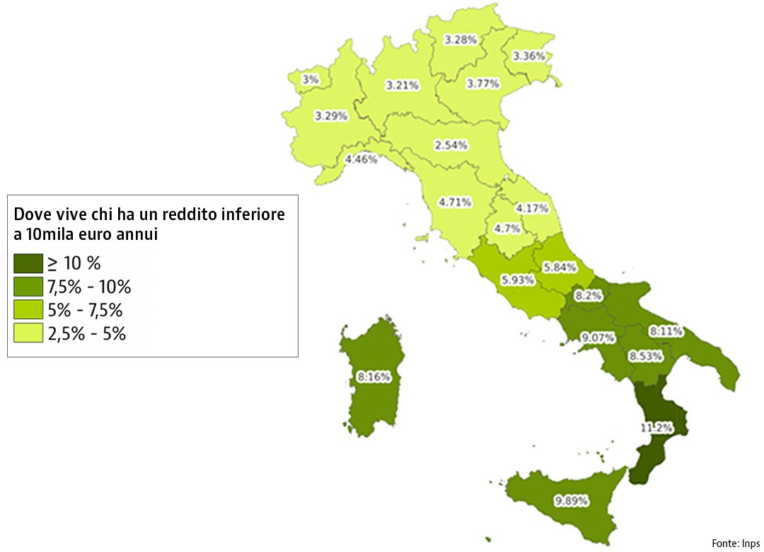 Reddito di cittadinanza, la mappa dei lavoratori che guadagnano meno di 780 euro
