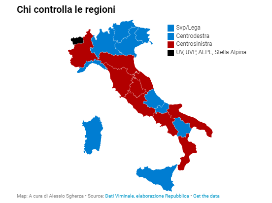 Immagine del giorno: quali schieramenti politici governano le regioni