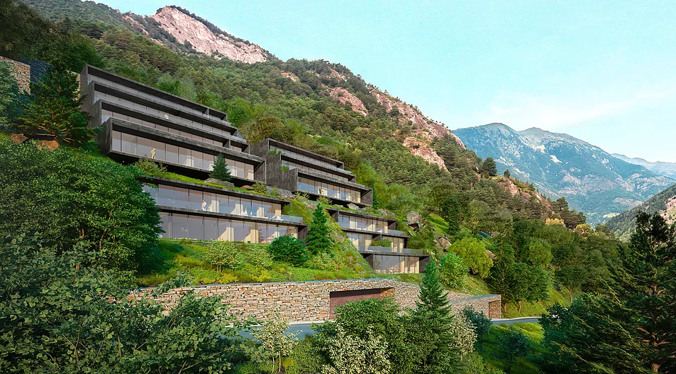 Queste spettacolari case progettate da Rafael de La-Hoz ad Andorra sembrano nascere dalla montagna