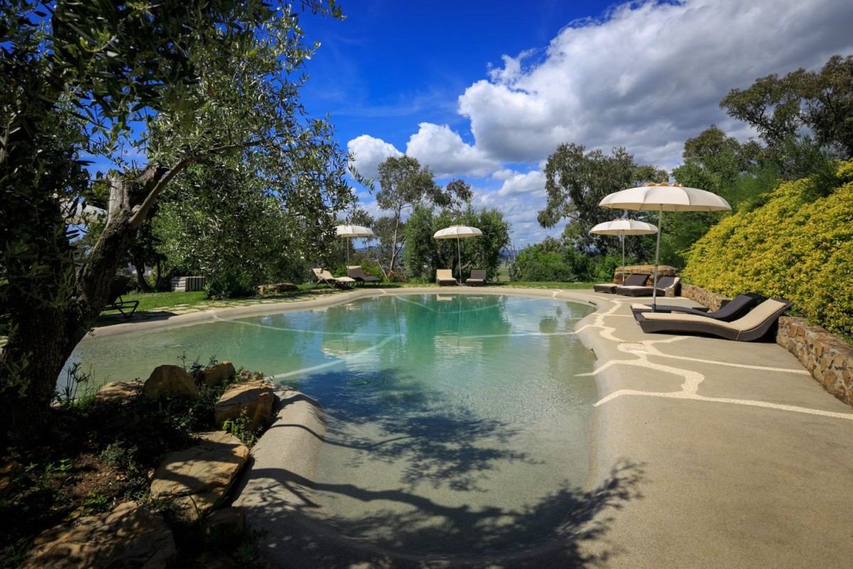 The property has a large pool with relaxation areas