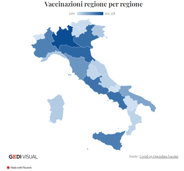 La mappa dei vaccini covid in Italia
