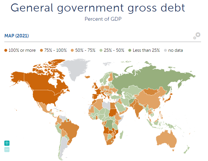La situazione del debito pubblico nel 2021 nel mondo